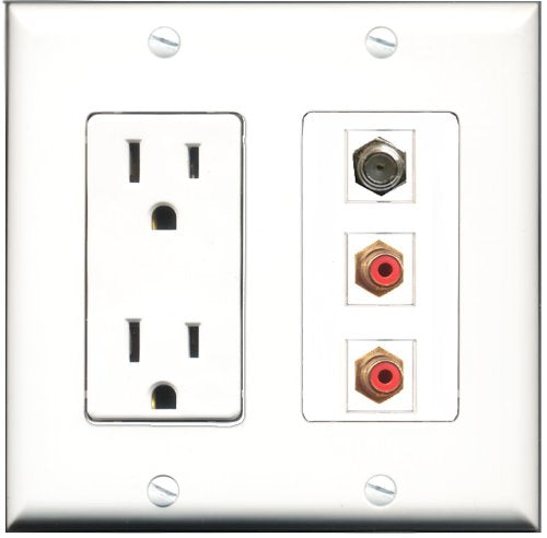 RiteAV - 15 Amp Power Outlet 2 Port RCA Red 1 Port Coax Decorative Wall Plate