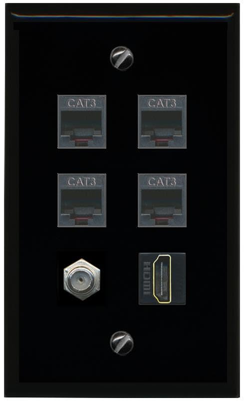 RiteAV COAX HDMI 4 PHONE Flat/Solid Wall Plate [Black]