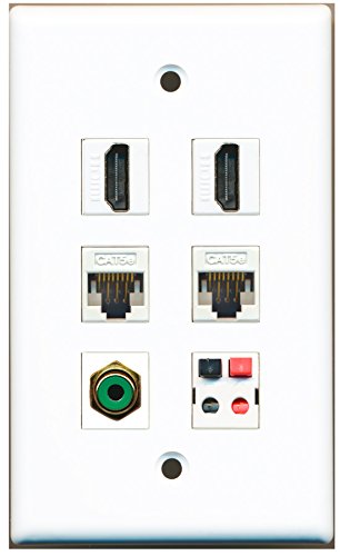 RiteAV - 2 HDMI 1 Port RCA Green 2 Port Cat5e Ethernet White 1 Port Speaker Wall Plate