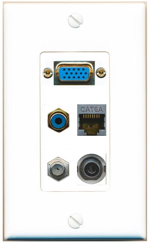 RiteAV SVGA + 3.5mm CAT6A COAX RCA-BLUE Wall Plate [White]