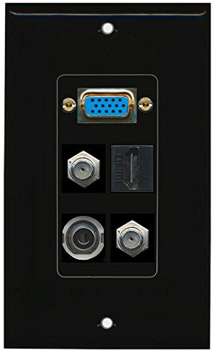 RiteAV (1 Gang Decorative Svga 3.5mm HDMI 2 Coax Cable TV Wall Plate Black