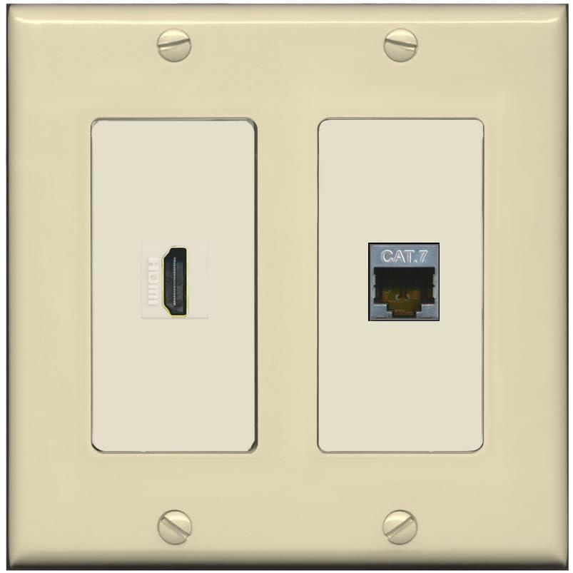 RiteAV HDMI and Cat7 Wall Plate - 2 Gang [Ivory/Light-Almond]