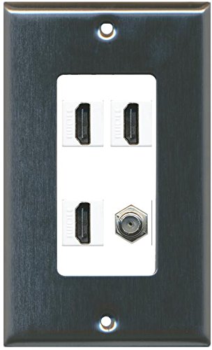 RiteAV 3 HDMI White Coax Wall Plate Stainless Steel/White
