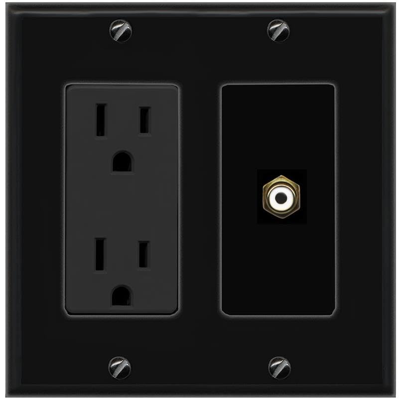 RiteAV RCA-WHITE Wall Plate with Power Outlet [Black]