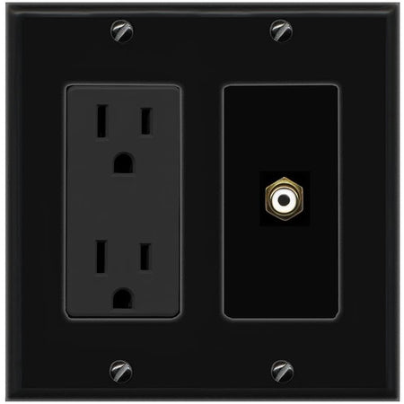 RiteAV RCA-WHITE Wall Plate with Power Outlet [Black]