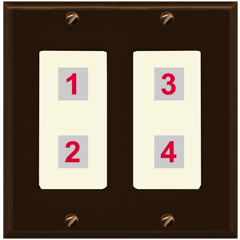 RiteAV Custom 4 Port Custom Wall Plate - 2 Gang [Brown/Light-Almond]