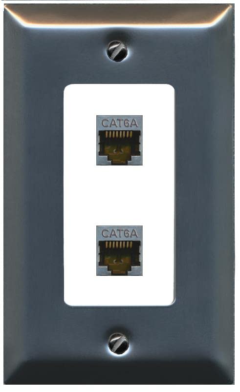 RiteAV 2 Port Cat6A Wall Plate - 1 Gang [Stainless/White]