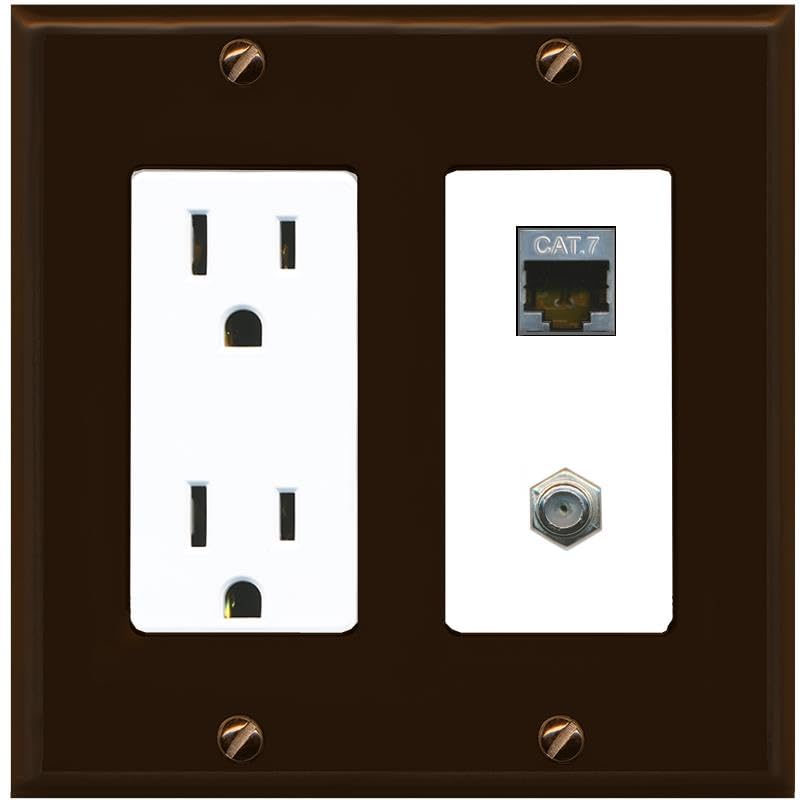 RiteAV Coax and Cat7 Wall Plate - Outlet [Brown/White]