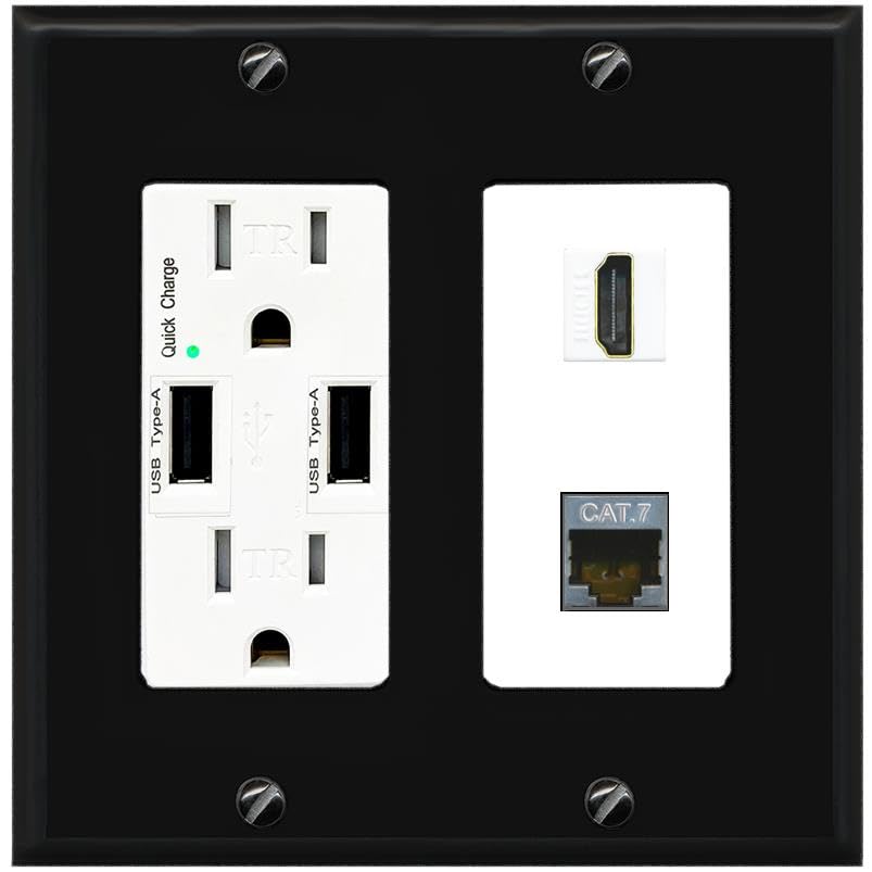 RiteAV HDMI and Cat7 Wall Plate - USB Charger [Black/White]