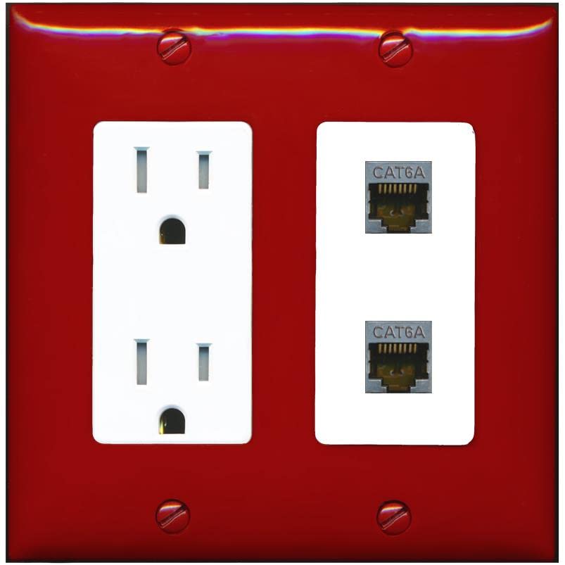 RiteAV 2 Port Cat6A Wall Plate - Tamper-Resistant [Red/White]