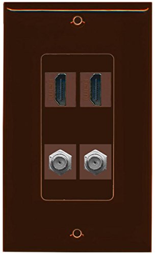 RiteAV - 2 Port HDMI 2 Port Coax Cable TV- F-Type Decorative Wall Plate - Brown
