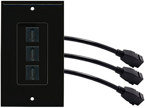RiteAV (1 Gang Decorative 3 HDMI Black Wall Plate w/Pigtail Extension Cable Black