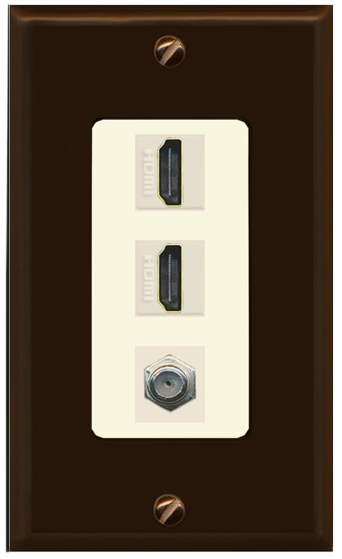 Coax 2 HDMI Wall Plate-1 Gang Brown/Light-Almond
