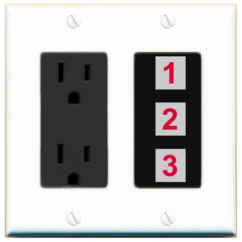 RiteAV Custom Wall Plate 3 Port - Outlet [White/Black]