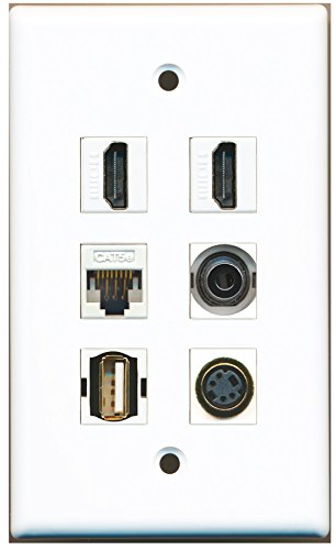 RiteAV - 2 HDMI 1 Port USB A-A 1 Port S-Video 1 Port 3.5mm 1 Port Cat5e Ethernet White Wall Plate
