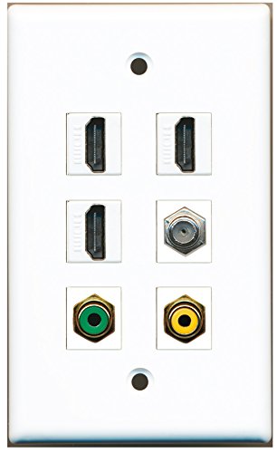 RiteAV - 3 HDMI 1 Port RCA Yellow 1 Port RCA Green 1 Port Coax Cable TV- F-Type Wall Plate