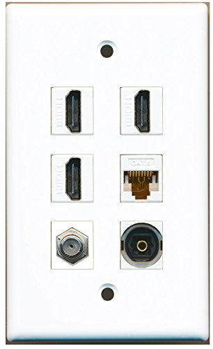 RiteAV - 3 HDMI 1 Port Coax Cable TV- F-Type 1 Port Toslink 1 Port Cat6 Ethernet White Wall Plate