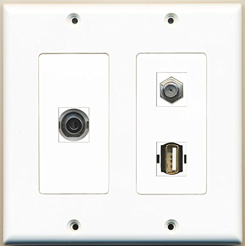 RiteAV - 1 Port Coax Cable TV- F-Type 1 Port USB A-A 1 Port 3.5mm - 2 Gang Wall Plate