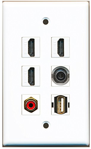 RiteAV - 3 HDMI 1 Port RCA Red 1 Port USB A-A 1 Port 3.5mm Wall Plate