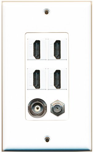 RiteAV 4 Port HDMI 1 Coax Cable TV- F-Type 1 BNC Wall Plate OVERSIZED