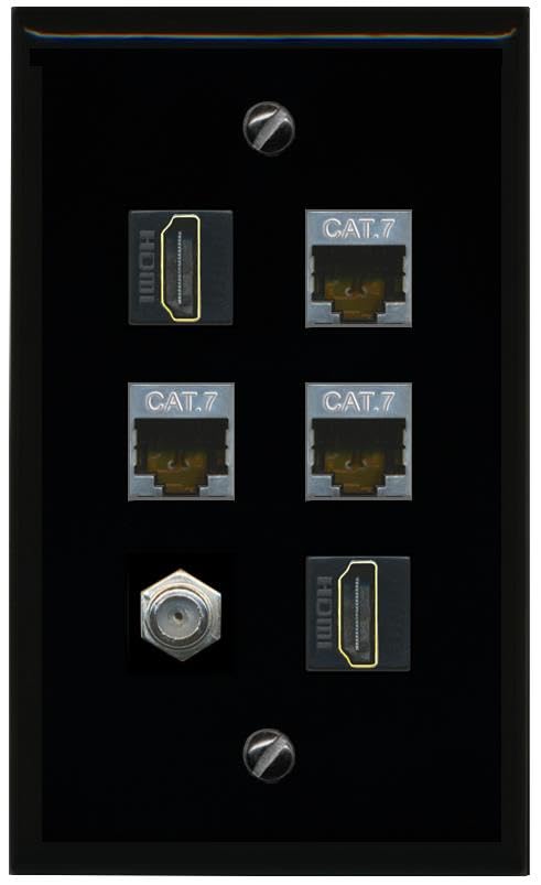 RiteAV 3 CAT7 COAX 2 HDMI Flat/Solid Wall Plate [Black]