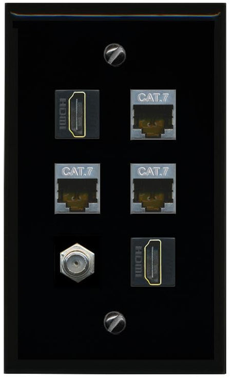 RiteAV 3 CAT7 COAX 2 HDMI Flat/Solid Wall Plate [Black]