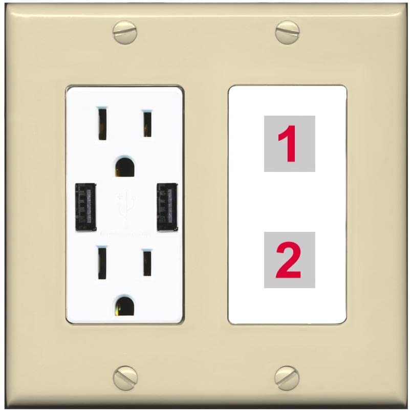 RiteAV Custom Wall Plate 2 Port - USB Charger [Ivory/White]