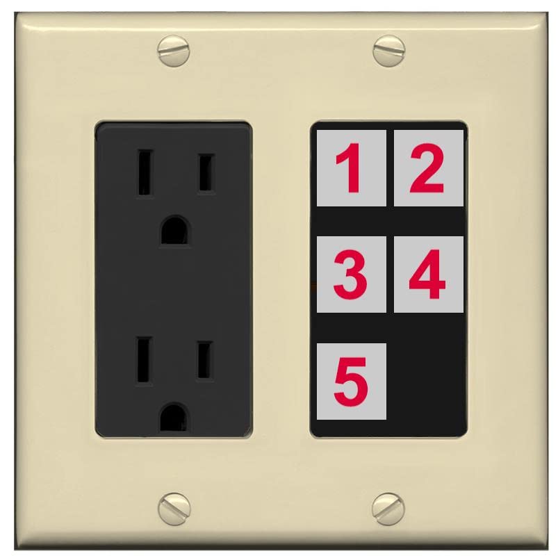 RiteAV Custom Wall Plate 5 Port - Outlet [Ivory/Black]