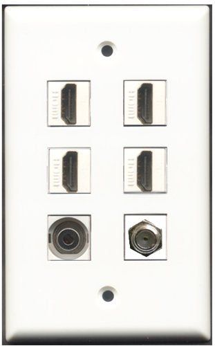 RiteAV - 4 Port HDMI 1 Coax Cable TV- F-Type 1 3.5mm Wall Plate