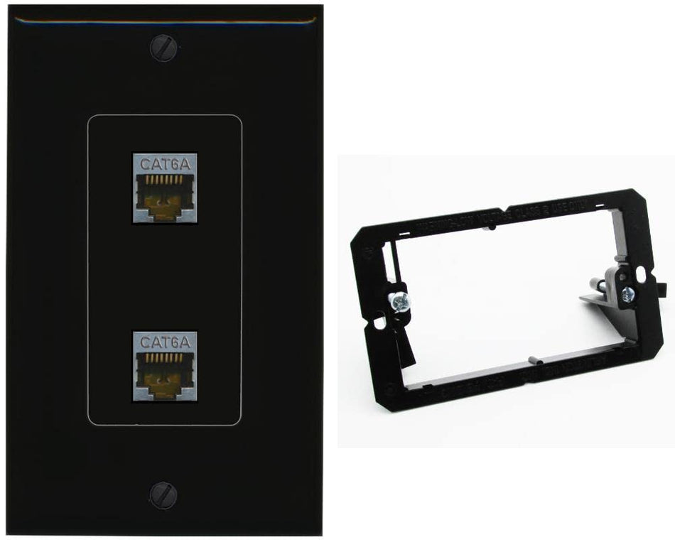 RiteAV 2 Port Cat6A Wall Plate - 1 Gang w-Bracket [Black/Black]