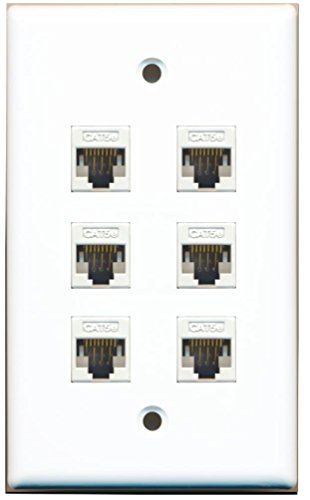 RiteAV 1 Gang 6 Port Cat5e Wall Plate - White