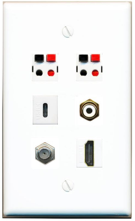 RiteAV COAX HDMI RCA-WHITE 2 SPEAKER USBC Flat/Solid Wall Plate [White]