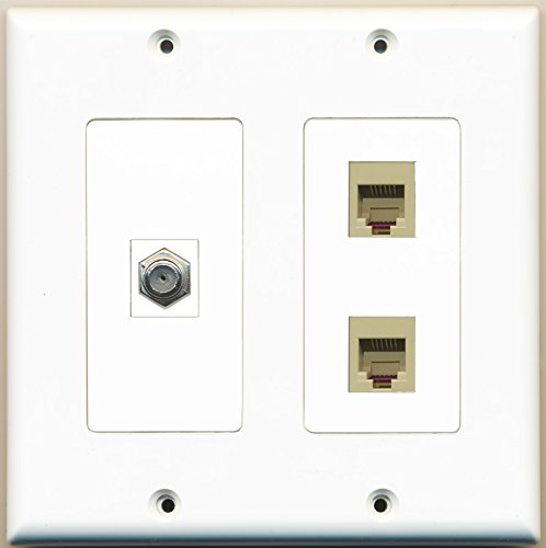 RiteAV - 1 Port Coax Cable TV- F-Type 2 Port Phone RJ11 RJ12 Beige - 2 Gang Wall Plate