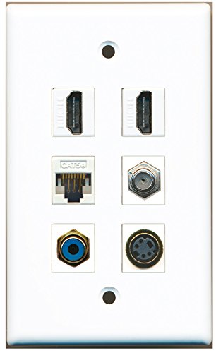 RiteAV - 2 HDMI 1 Port RCA Blue 1 Port Coax Cable TV- F-Type 1 Port S-Video 1 Port Cat5e Ethernet White Wall Plate