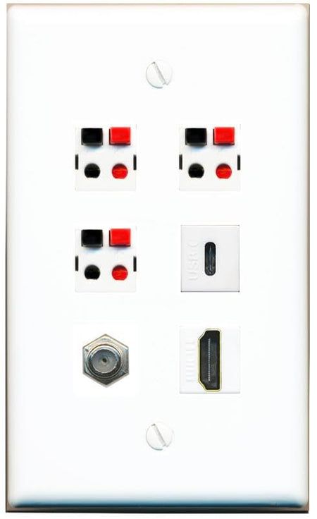 RiteAV COAX HDMI 3 SPEAKER USBC Flat/Solid Wall Plate [White]