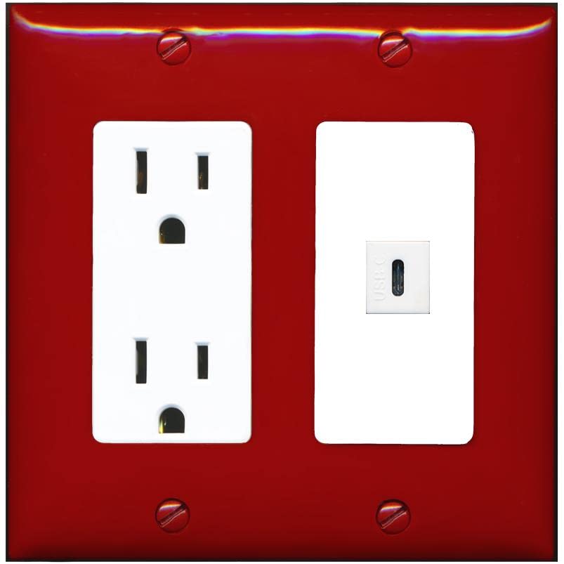 RiteAV USBC Wall Plate - Outlet [Red/White]