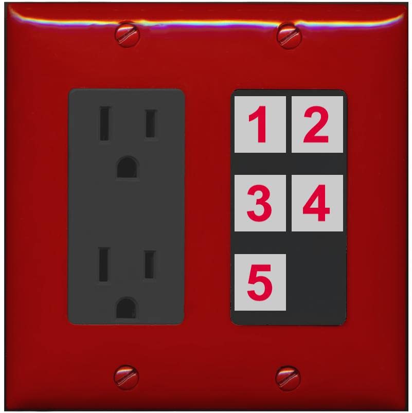 RiteAV Custom Wall Plate 5 Port - Outlet [Red/Black]