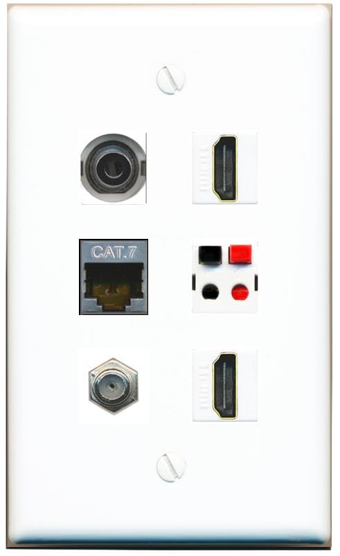 RiteAV 3.5mm CAT7 COAX 2 HDMI SPEAKER Flat/Solid Wall Plate [White]