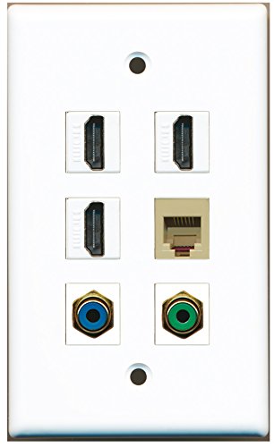 RiteAV - 3 HDMI 1 Port RCA Green 1 Port RCA Blue 1 Port Phone RJ11 RJ12 Beige Wall Plate