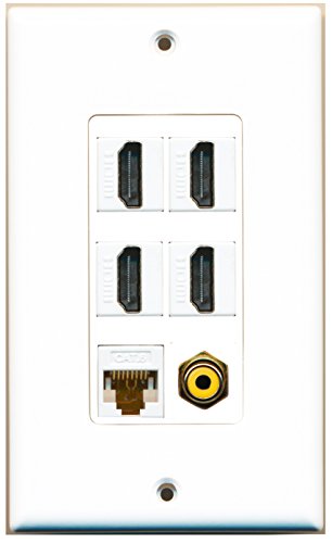 RiteAV 4 Port HDMI 1 RCA Yellow 1 Cat6 Ethernet White Wall Plate OVERSIZED