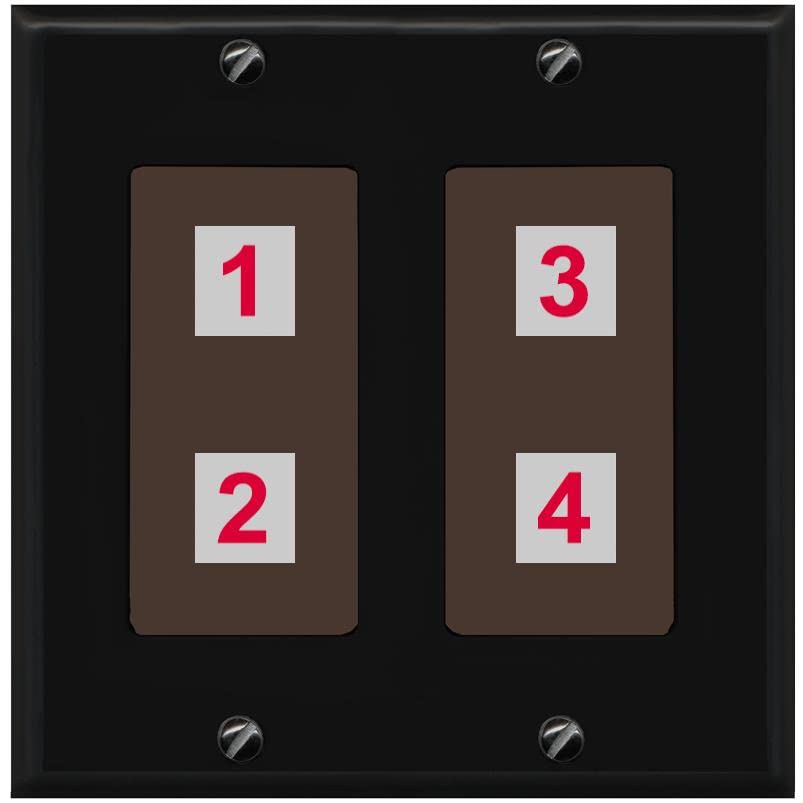 RiteAV Custom 4 Port Custom Wall Plate - 2 Gang [Black/Brown]