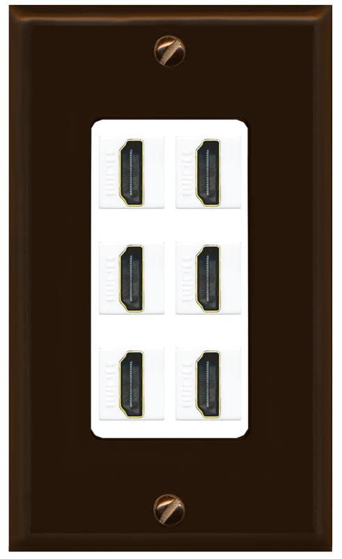 RiteAV HDMI Wall Plate 6 Port - 1 Gang [Brown/White]