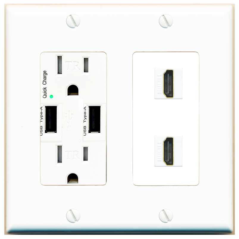 RiteAV HDMI Wall Plate 2 Port - USB Charger [White/White]