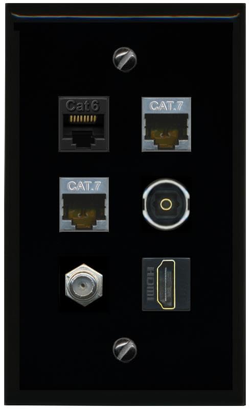 RiteAV CAT6 2 CAT7 Coax HDMI TOSLINK Flat/Solid Wall Plate [Black]