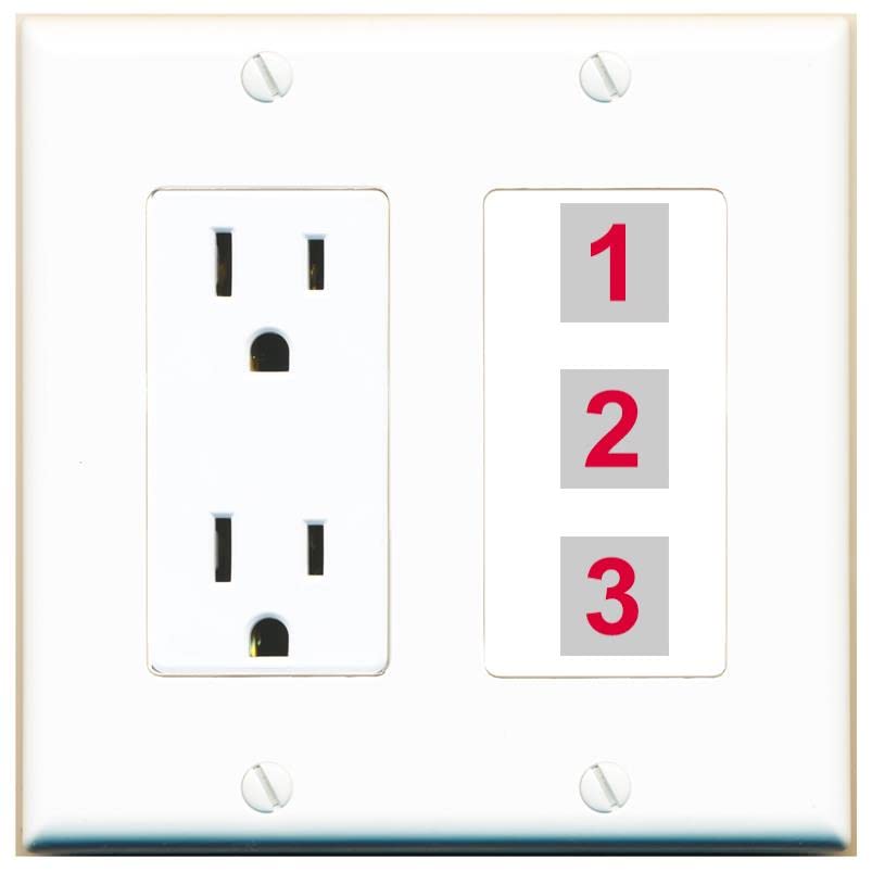 RiteAV Custom Wall Plate 3 Port - Outlet [White/White]