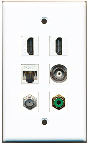 RiteAV - 2 HDMI 1 Port RCA Green 1 Port Coax Cable TV- F-Type 1 Port BNC 1 Port Cat5e Ethernet White Wall Plate