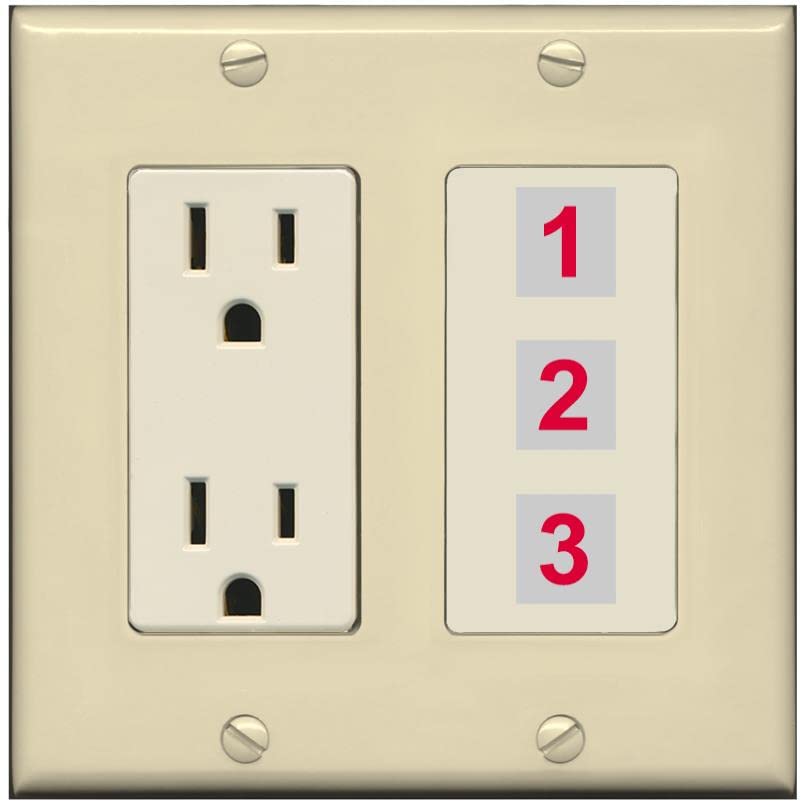 RiteAV Custom Wall Plate 3 Port - Outlet [Ivory/Light-Almond]