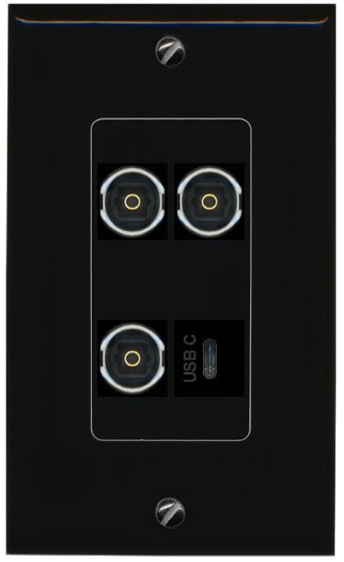 RiteAV 3 TOSLINK USBC Wall Plate Decorative [Black]