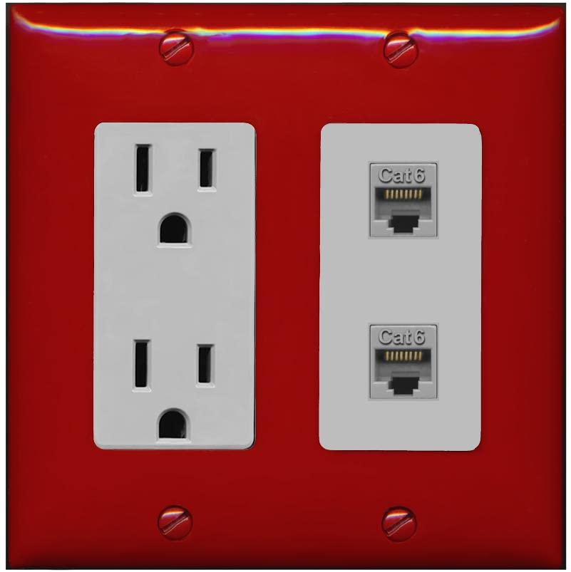 RiteAV 2 Port Cat6 Ethernet Wall Plate - Outlet [Red/Gray]