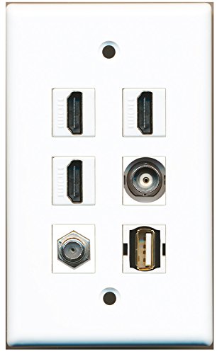 RiteAV - 3 HDMI 1 Port Coax Cable TV- F-Type 1 Port USB A-A 1 Port BNC Wall Plate